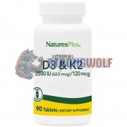 Vitamins D3 & K2 [2500 IU x 120 mcg] (90 шт), Nature's Plus